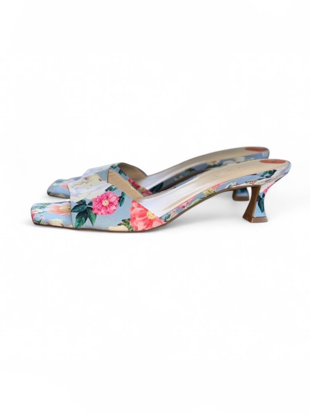 Nine West Inya Floral Kitten Heel Slide Sandals Women’s Size 9.5 M Blue Mules